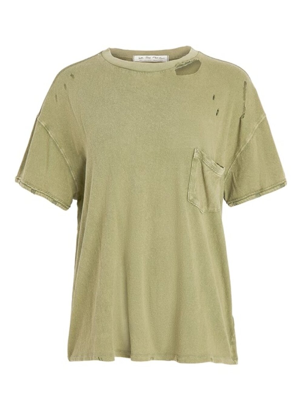 Free People We The Free Rubi Distressed Olive Green Tee Oversized XL - Picture 2 of 5